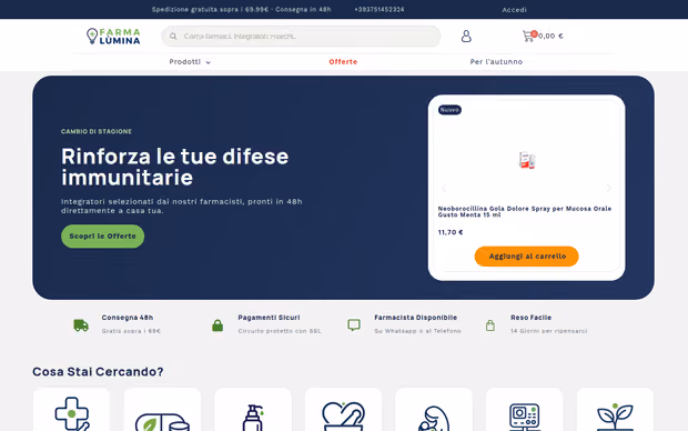 Home page di farmalumina.it su desktop